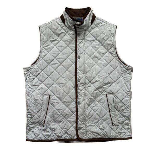 Peter Millar Quilted Vest Men’s Large Gray Brown Trim Outdoor Bottle Opener - Picture 1 of 10